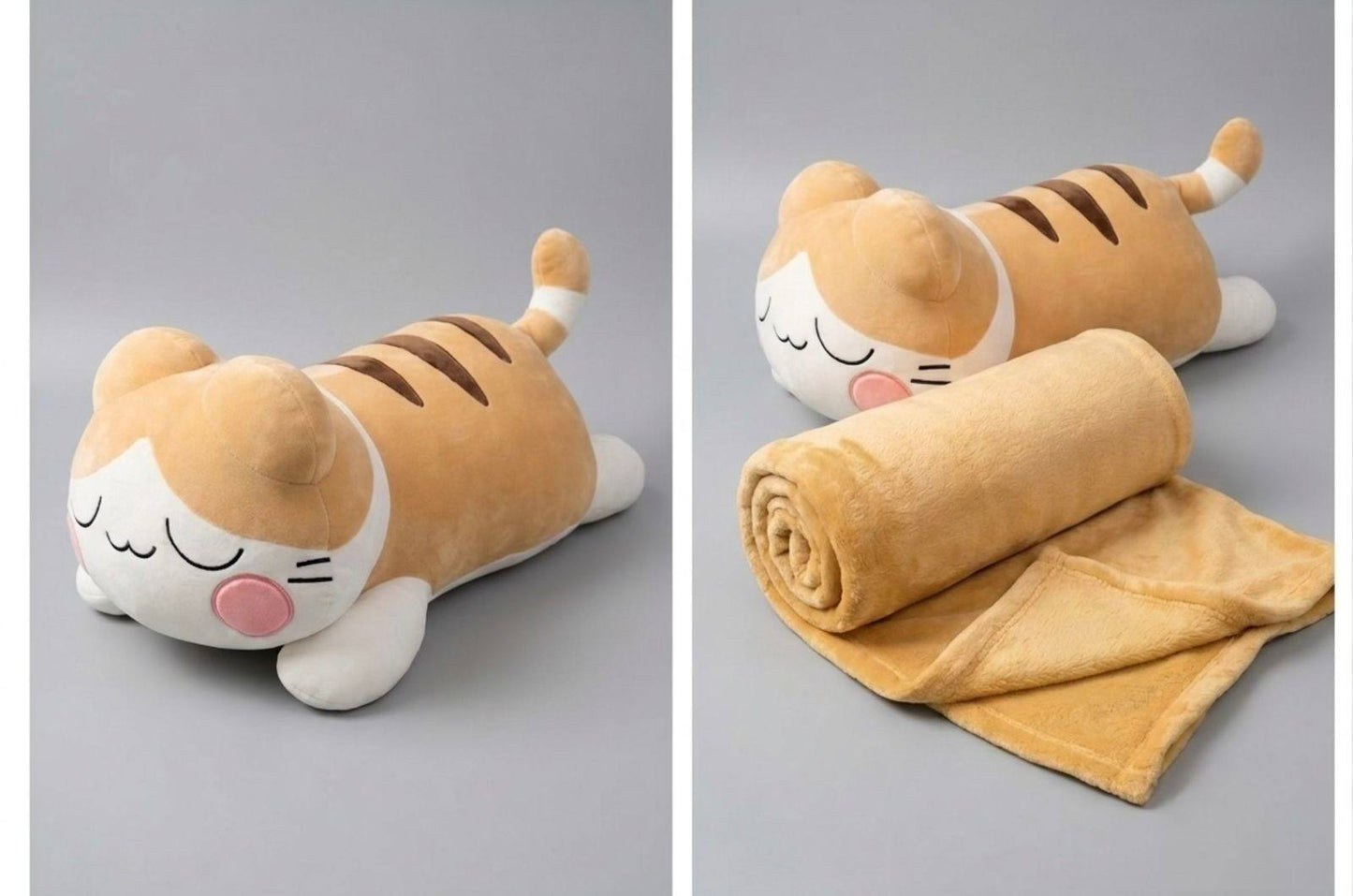 cat stuffed toy with matching roll up blanket at stuffeez