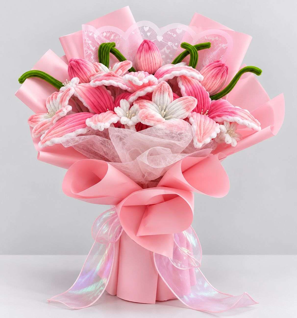 Pink Lily Plush Flower Bouquet at stuffeez.pk