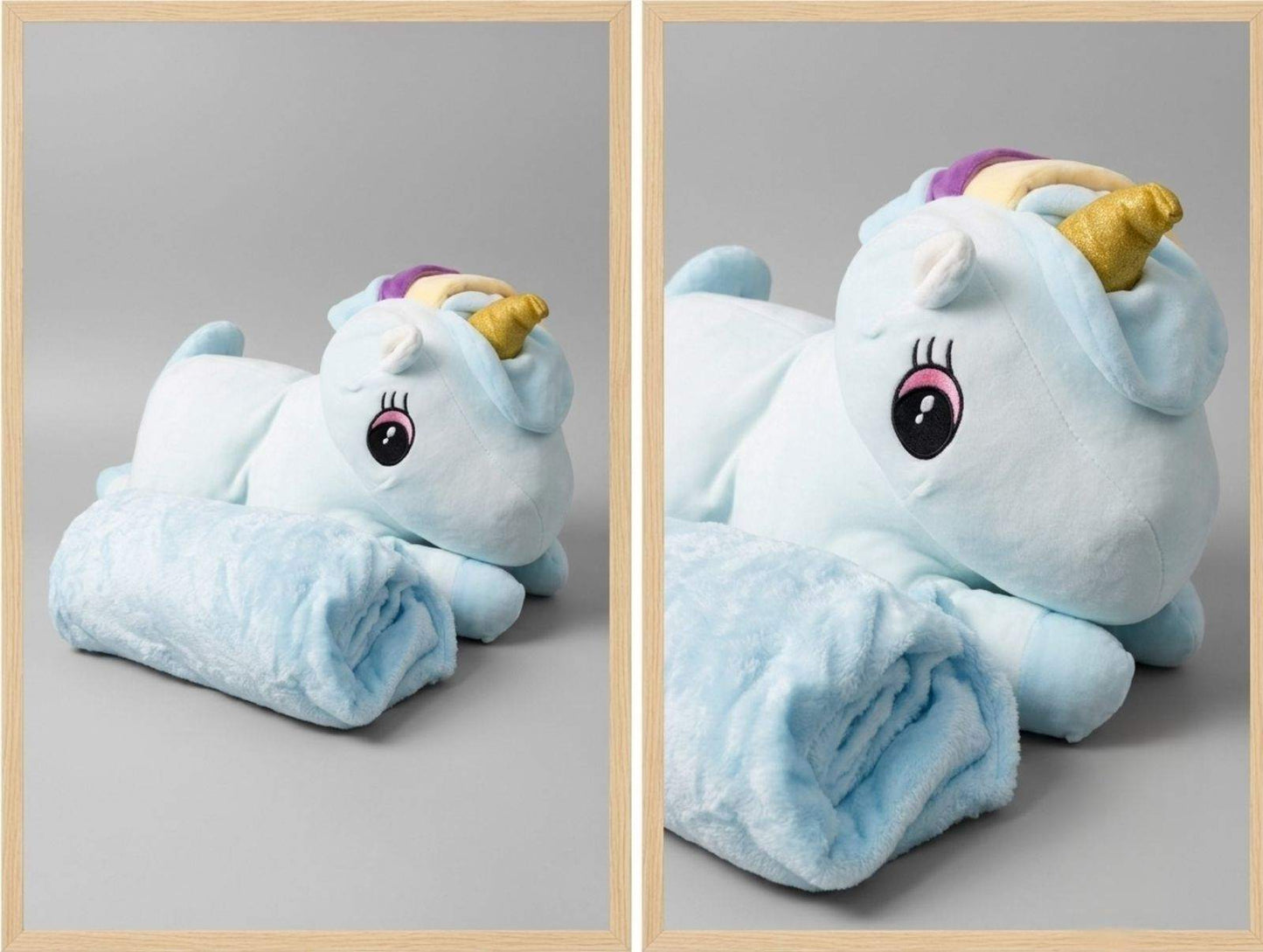 unicorn stuffed toy with rollup blanket