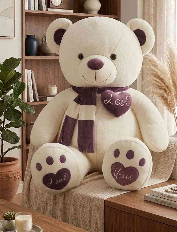 6 feet heart shaped white teddy bear, giant plush teddy in Pakistan.
