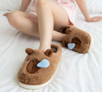 Cute capybara fluffy slippers soft indoor winter footwear for women Stuffeez.pk