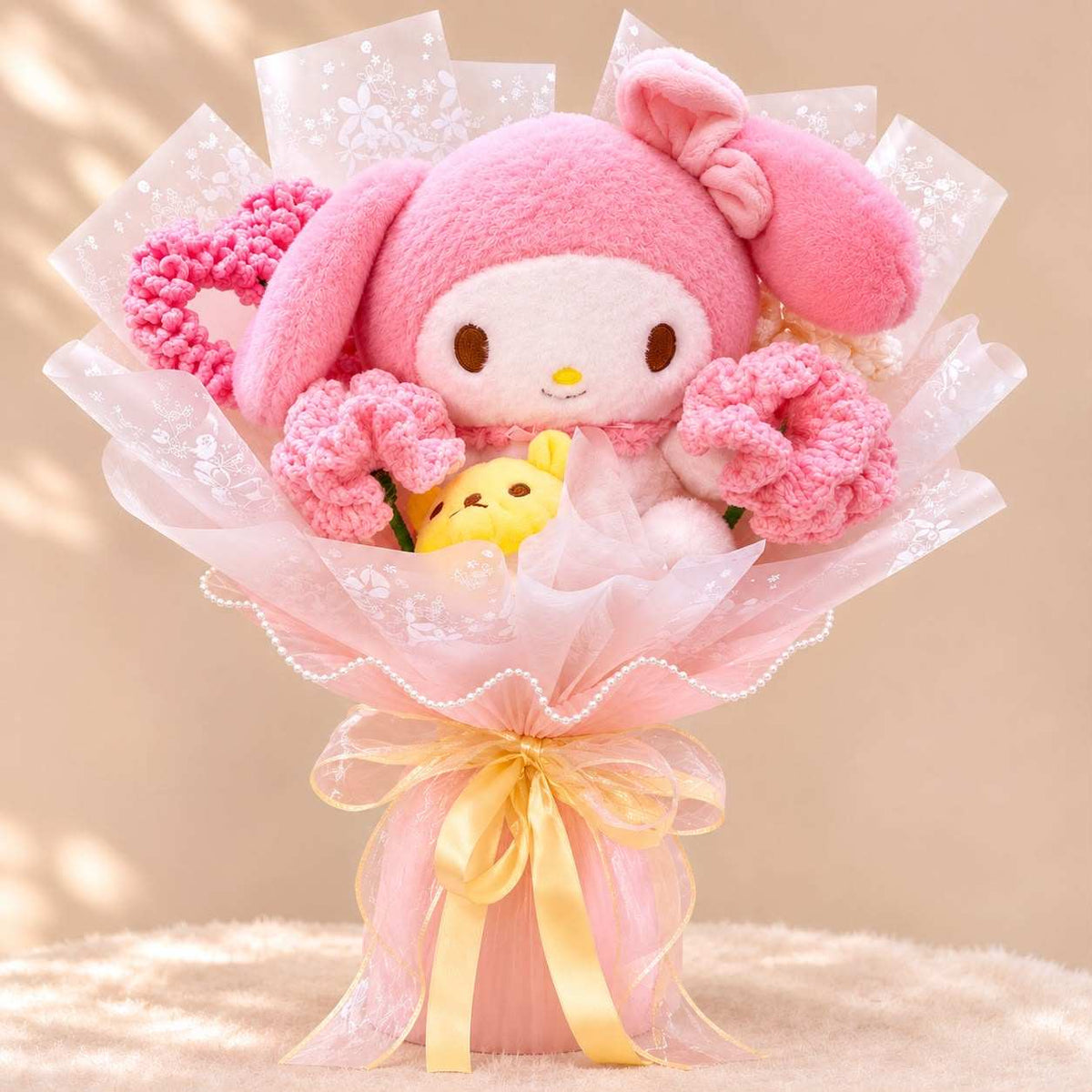 My Melody Plush Toy & Pink Crochet Flower Bouquet in Pakistan – Stuffeez.pk