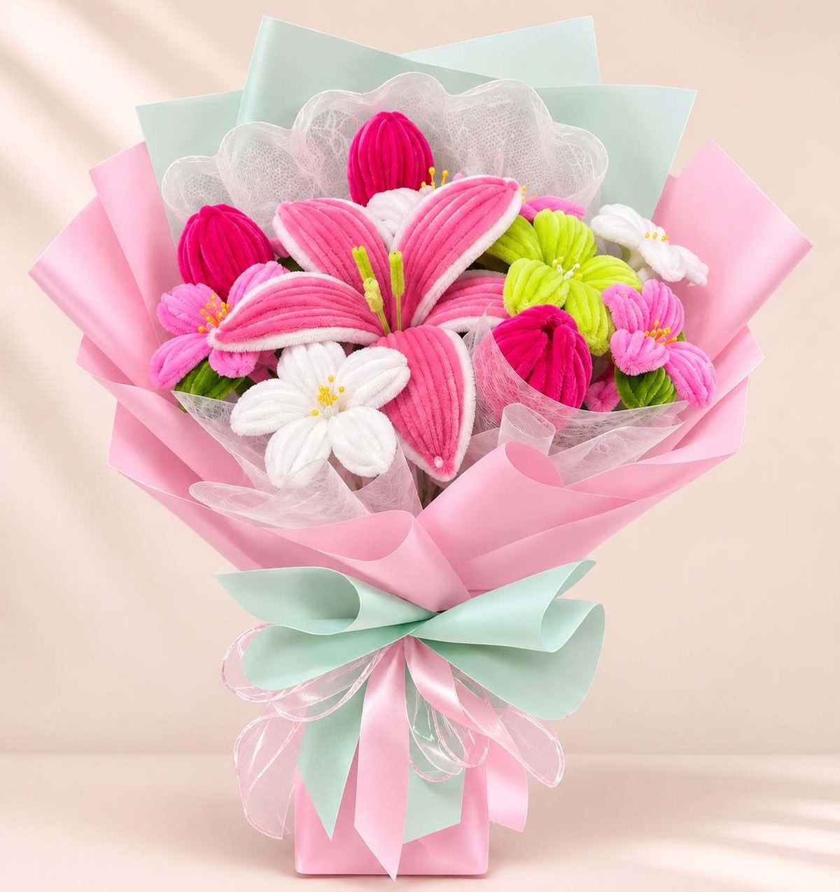 Pink Lily & Mixed Plush Flower Bouquet in Pakistan – Stuffeez.pk