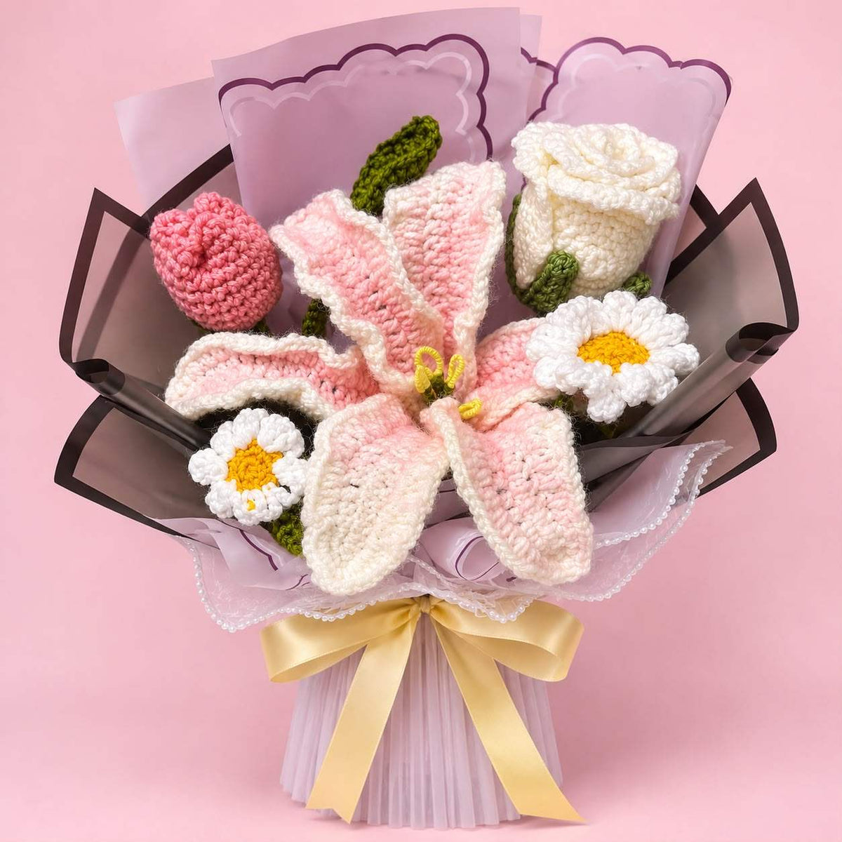 Pink Lily & Rose Crochet Flower Bouquet in Pakistan – Stuffeez.pk
