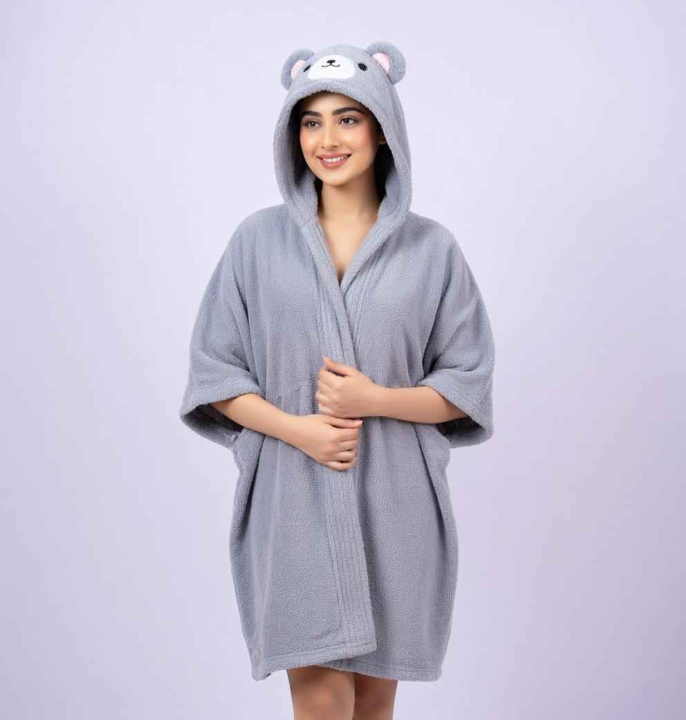 Cozy bear hooded bathrobe cute fluffy plush robe for home use Stuffeez.pk