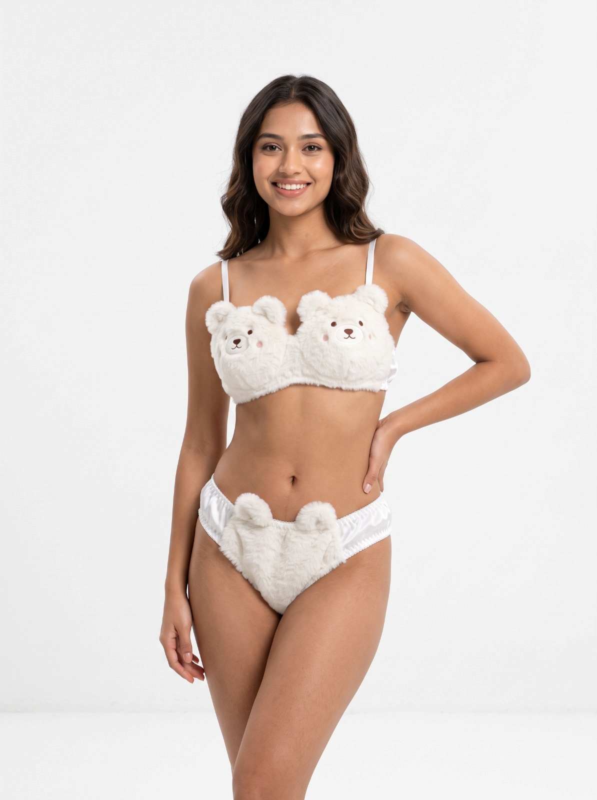 Fluffy Teddy Bear Bra and Panty Set for Women