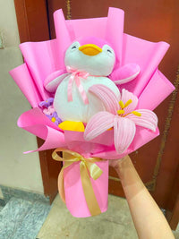 Cute pink penguin stuffed toy bouquet